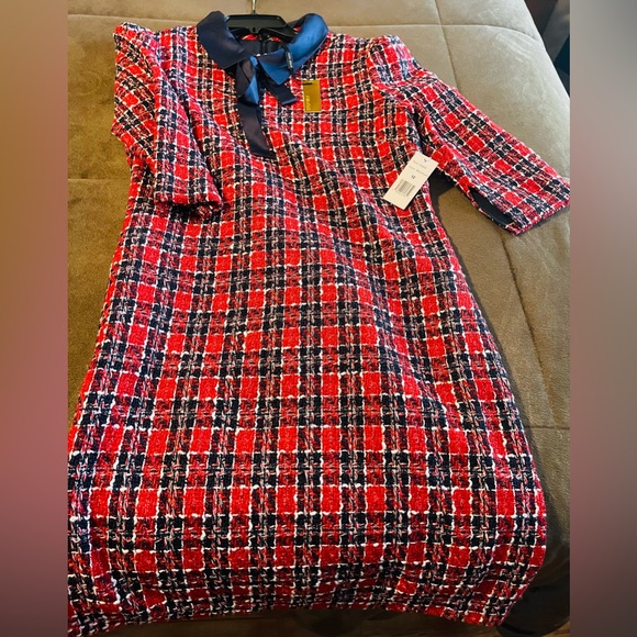 Brand New Alexia Admor Camilla Plaid Puff Sleeve Collarded Shealth Dress - Picture 11 of 12